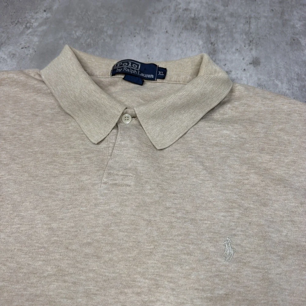 Polo Ralph Lauren Golf Shirt Mens XL Tan Cotton Long Sleeve Pony Logo Rugby